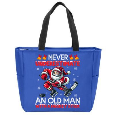 Never Underestimate Old Hockey Stick Santa Snowflakes Cool Gift Zip Tote Bag