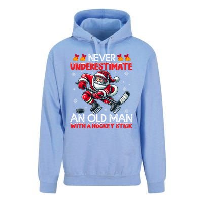 Never Underestimate Old Hockey Stick Santa Snowflakes Cool Gift Unisex Surf Hoodie