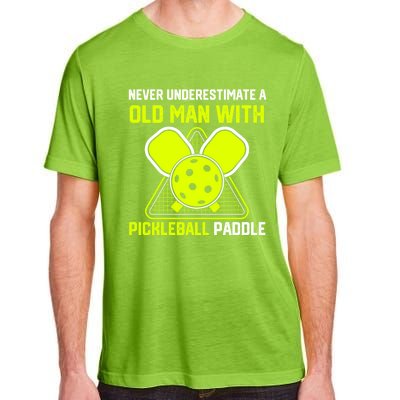 Never Underestimate Old Pickleball Racket Paddle Dad Cool Gift Adult ChromaSoft Performance T-Shirt