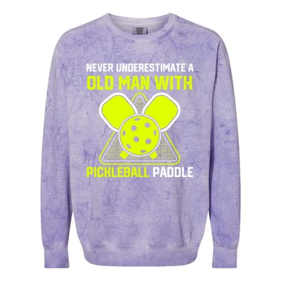 Never Underestimate Old Pickleball Racket Paddle Dad Cool Gift Colorblast Crewneck Sweatshirt