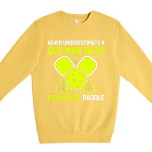 Never Underestimate Old Pickleball Racket Paddle Dad Cool Gift Premium Crewneck Sweatshirt