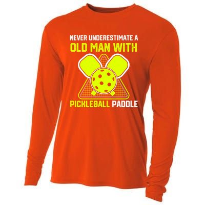 Never Underestimate Old Pickleball Racket Paddle Dad Cool Gift Cooling Performance Long Sleeve Crew