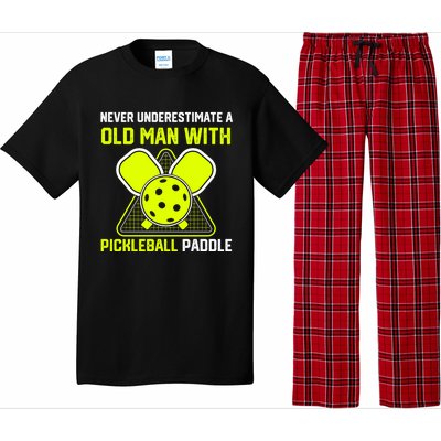 Never Underestimate Old Pickleball Racket Paddle Dad Cool Gift Pajama Set