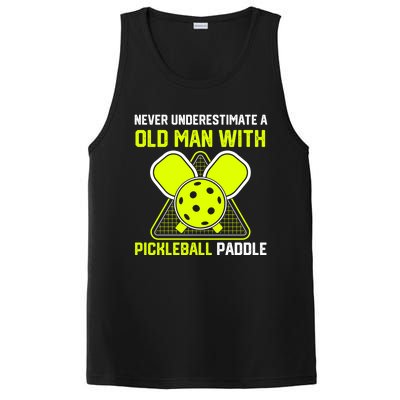 Never Underestimate Old Pickleball Racket Paddle Dad Cool Gift PosiCharge Competitor Tank