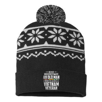 Never Underestimate OLD MAN Vietnam Veteran Dad Grandpa USA-Made Snowflake Beanie