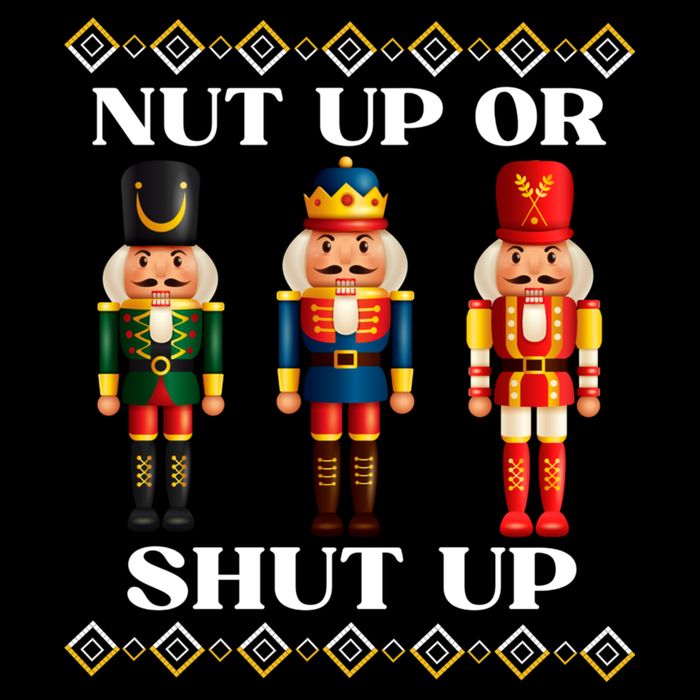 Nut Up Or Shut Up Funny & Tacky Embellished Nutcracker Xmas Flat Bill Trucker Hat