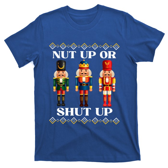 Nut Up Or Shut Up Funny & Tacky Embellished Nutcracker Xmas T-Shirt