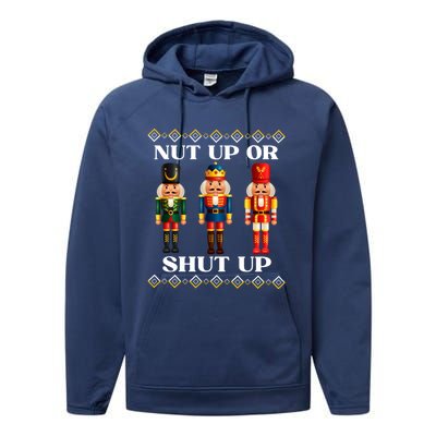 Nut Up Or Shut Up Funny & Tacky Embellished Nutcracker Xmas Performance Fleece Hoodie