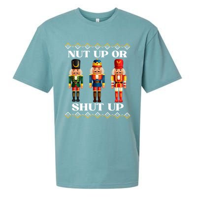 Nut Up Or Shut Up Funny & Tacky Embellished Nutcracker Xmas Sueded Cloud Jersey T-Shirt