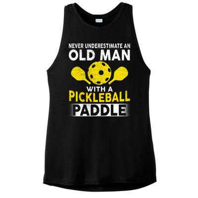 Never Underestimate Old Man With Pickleball Paddle Ladies PosiCharge Tri-Blend Wicking Tank