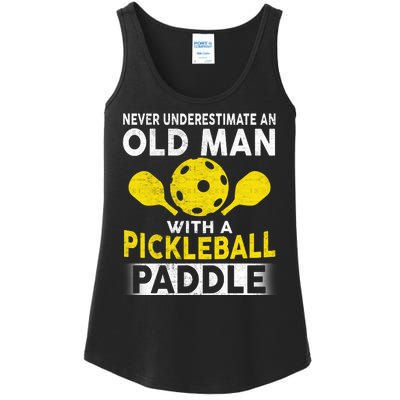 Never Underestimate Old Man With Pickleball Paddle Ladies Essential Tank