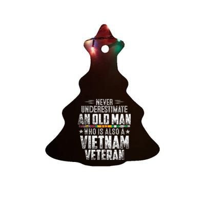 Never Underestimate OLD MAN Vietnam Veteran Dad Grandpa Ceramic Tree Ornament