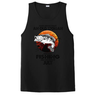 Never Underestimate Old Woman Loves Fishing Born In July PosiCharge Competitor Tank