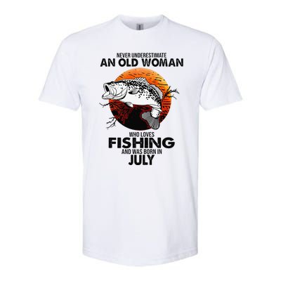 Never Underestimate Old Woman Loves Fishing Born In July Softstyle® CVC T-Shirt