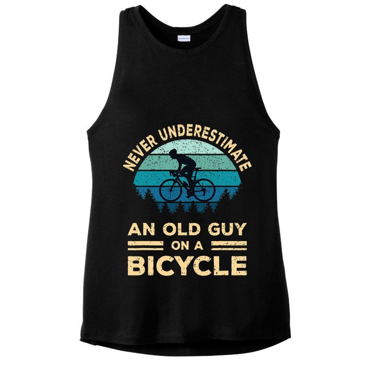 Never Underestimate Old Guy On Bicycle Ladies PosiCharge Tri-Blend Wicking Tank