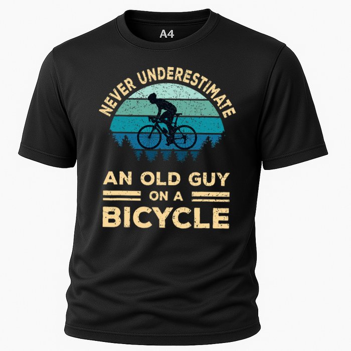 Never Underestimate Old Guy On Bicycle Cooling Performance Crew T-Shirt