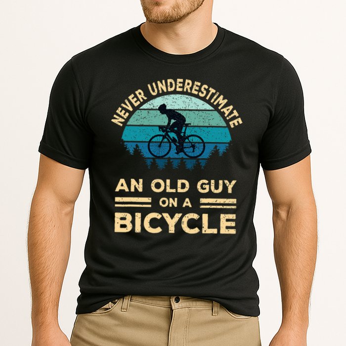 Never Underestimate Old Guy On Bicycle Cooling Performance Crew T-Shirt