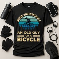 Never Underestimate Old Guy On Bicycle Cooling Performance Crew T-Shirt