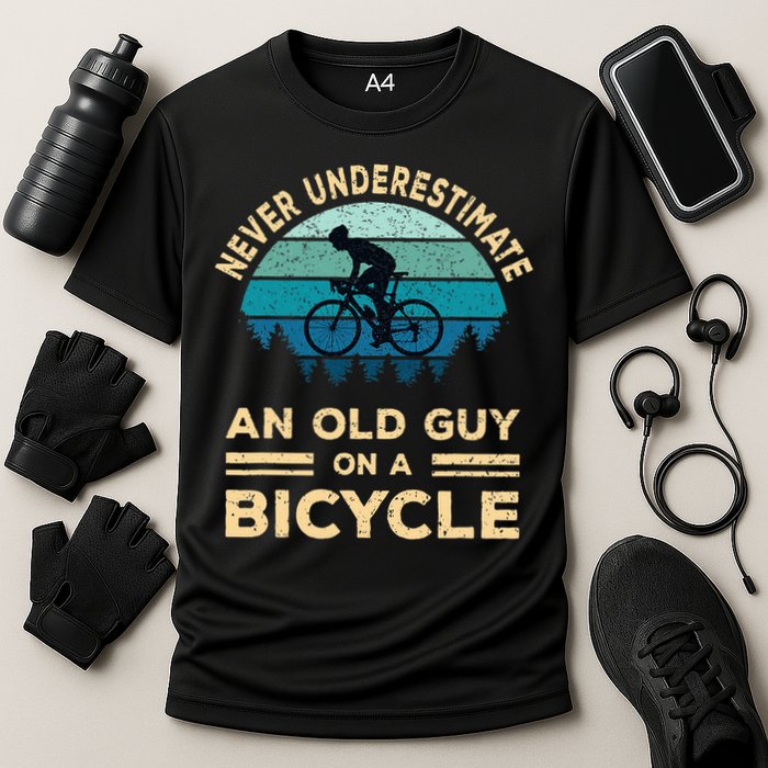 Never Underestimate Old Guy On Bicycle Cooling Performance Crew T-Shirt