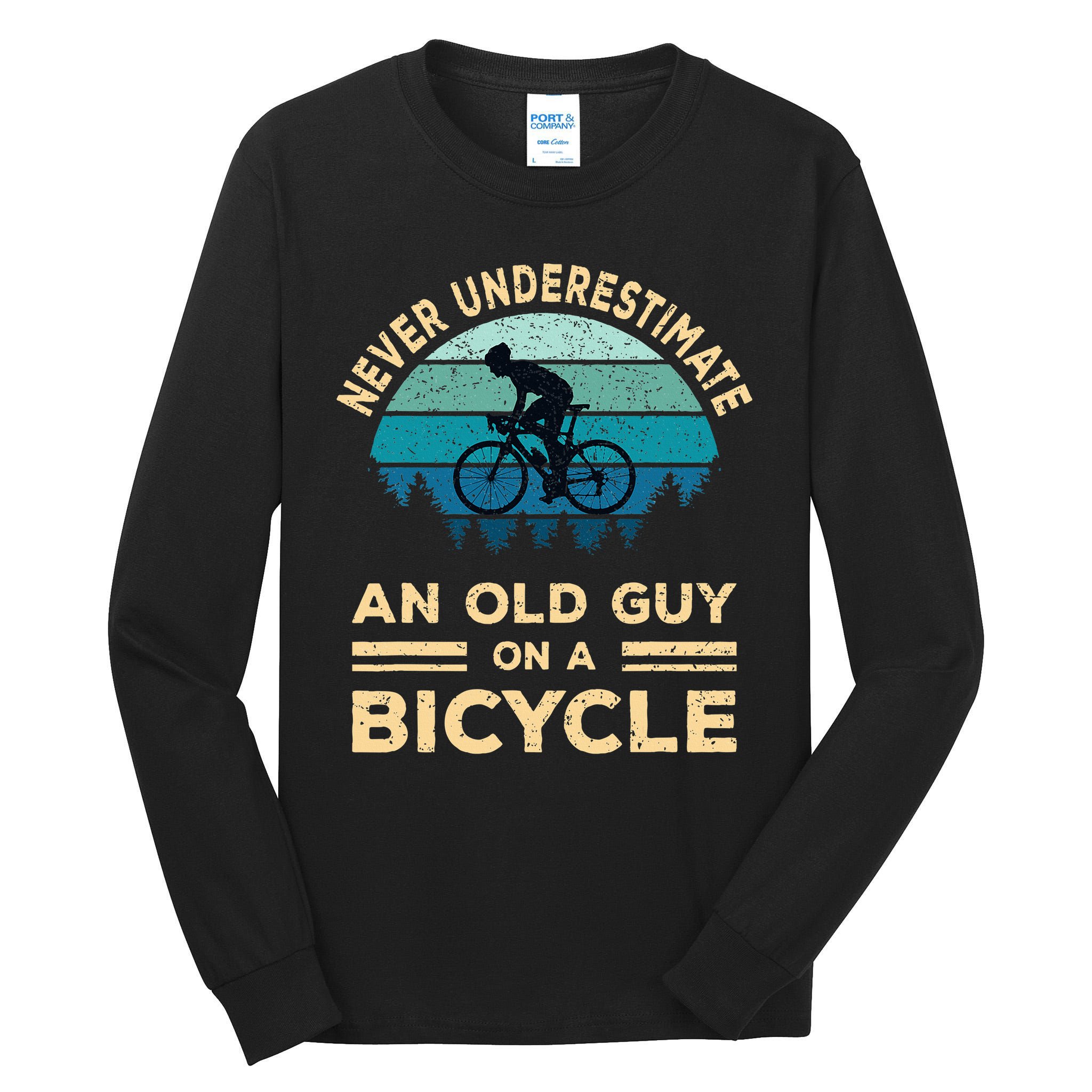 Never Underestimate Old Guy On Bicycle Tall Long Sleeve T-Shirt