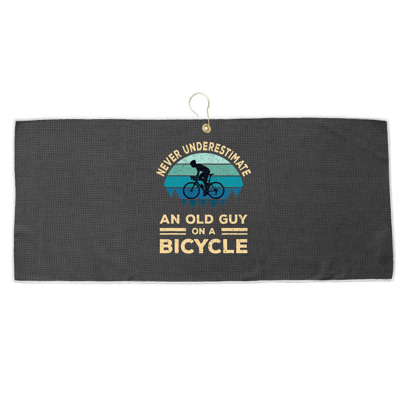 Never Underestimate Old Guy On Bicycle Large Microfiber Waffle Golf Towel