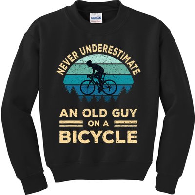 Never Underestimate Old Guy On Bicycle Kids Sweatshirt