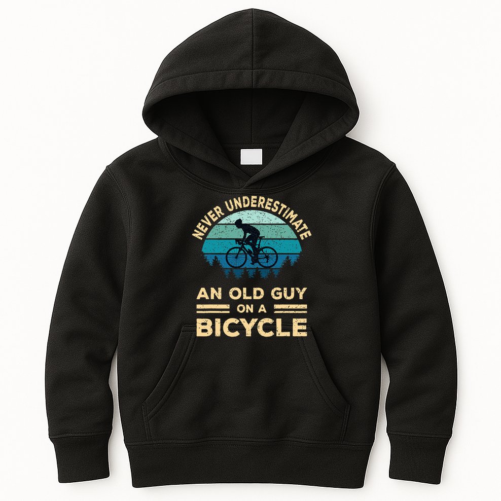 Never Underestimate Old Guy On Bicycle Kids Hoodie
