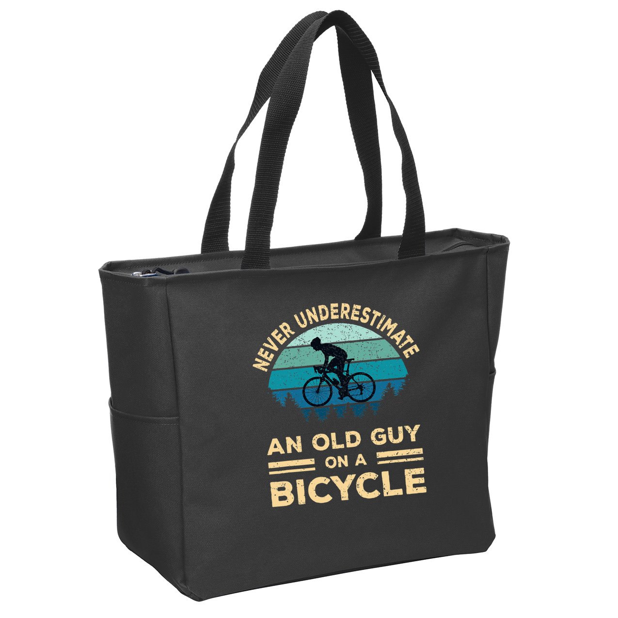 Never Underestimate Old Guy On Bicycle Zip Tote Bag