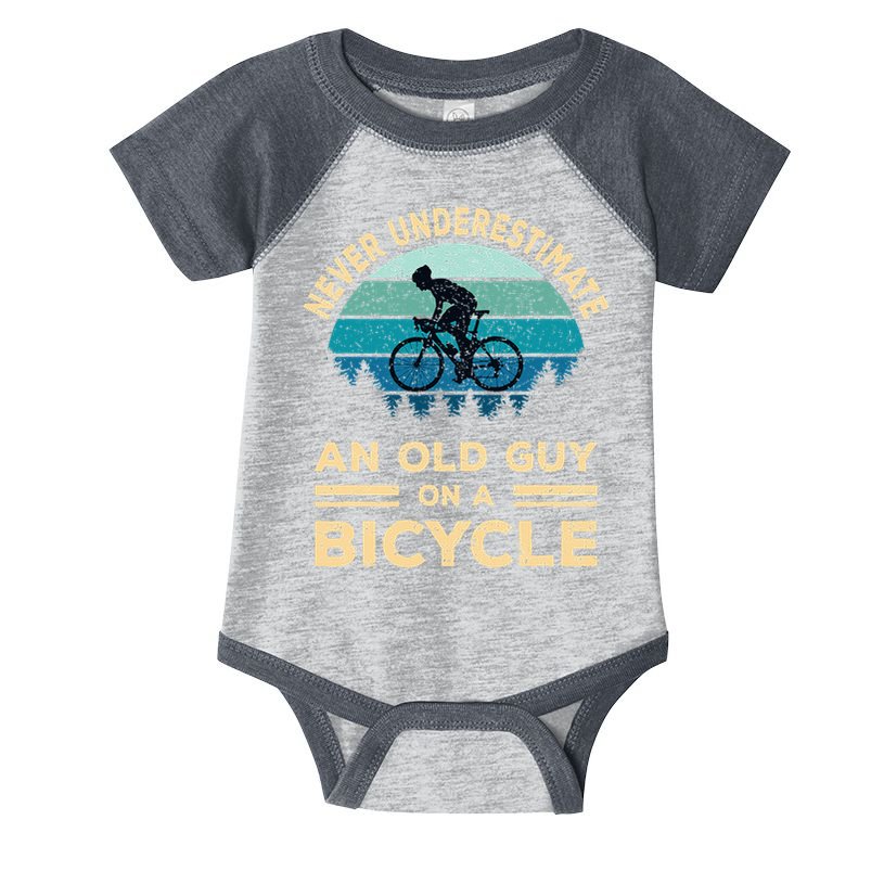 Never Underestimate Old Guy On Bicycle Infant Baby Jersey Bodysuit