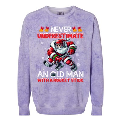 Never Underestimate Old Hockey Stick Santa Snowflakes Cute Gift Colorblast Crewneck Sweatshirt