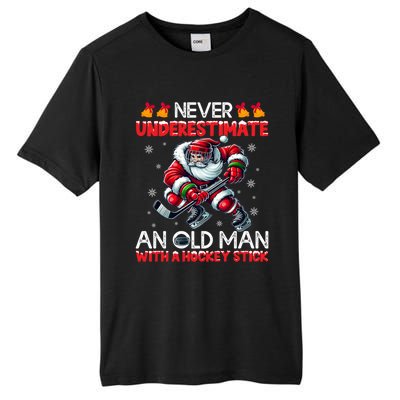 Never Underestimate Old Hockey Stick Santa Snowflakes Cute Gift Tall Fusion ChromaSoft Performance T-Shirt