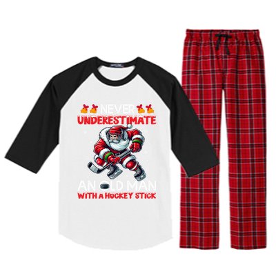 Never Underestimate Old Hockey Stick Santa Snowflakes Cute Gift Raglan Sleeve Pajama Set