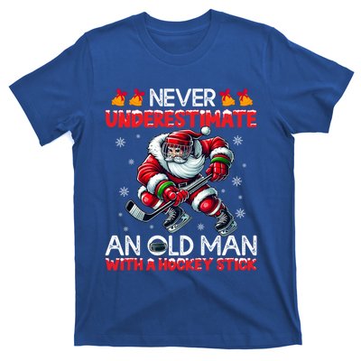 Never Underestimate Old Hockey Stick Santa Snowflakes Cute Gift T-Shirt