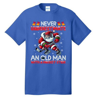 Never Underestimate Old Hockey Stick Santa Snowflakes Cute Gift Tall T-Shirt