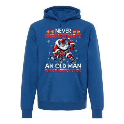 Never Underestimate Old Hockey Stick Santa Snowflakes Cute Gift Premium Hoodie