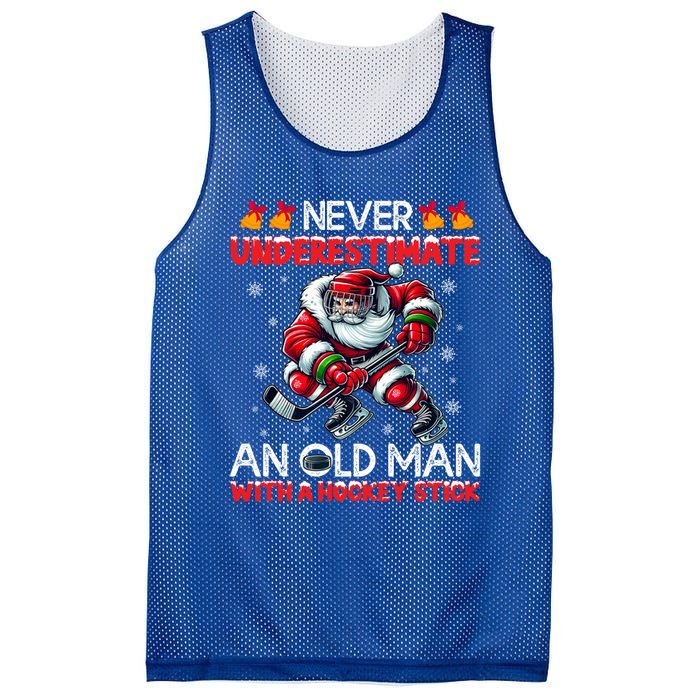 Never Underestimate Old Hockey Stick Santa Snowflakes Cute Gift Mesh Reversible Basketball Jersey Tank