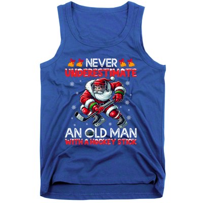 Never Underestimate Old Hockey Stick Santa Snowflakes Cute Gift Tank Top