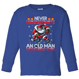 Never Underestimate Old Hockey Stick Santa Snowflakes Cute Gift Toddler Long Sleeve Shirt