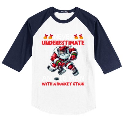 Never Underestimate Old Hockey Stick Santa Snowflakes Cute Gift Baseball Sleeve Shirt