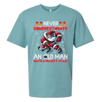 Never Underestimate Old Hockey Stick Santa Snowflakes Cute Gift Sueded Cloud Jersey T-Shirt