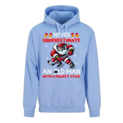 Never Underestimate Old Hockey Stick Santa Snowflakes Cute Gift Unisex Surf Hoodie