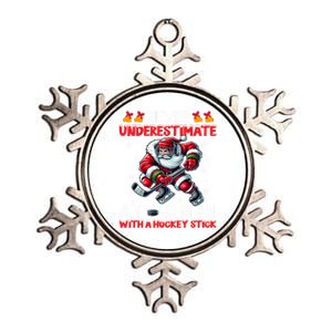 Never Underestimate Old Hockey Stick Santa Snowflakes Cute Gift Metallic Star Ornament