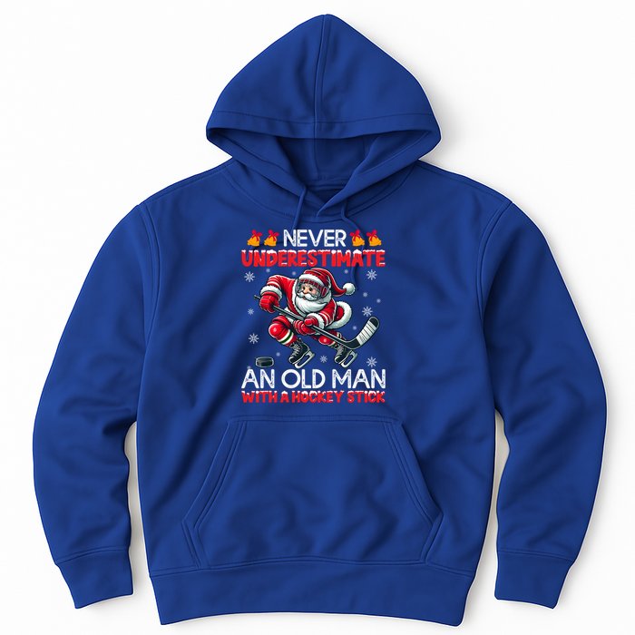 Never Underestimate Old Hockey Stick Santa Snowflakes Cool Gift Hoodie