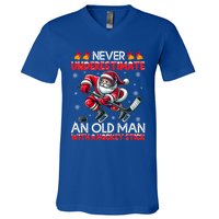 Never Underestimate Old Hockey Stick Santa Snowflakes Cool Gift V-Neck T-Shirt