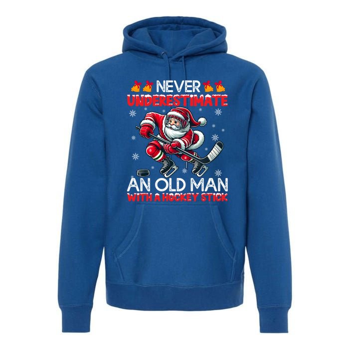 Never Underestimate Old Hockey Stick Santa Snowflakes Cool Gift Premium Hoodie