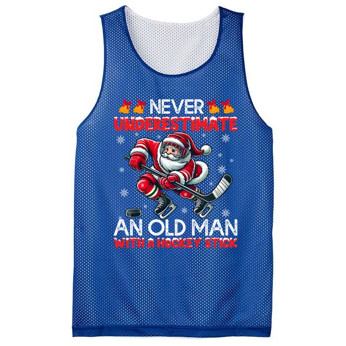 Never Underestimate Old Hockey Stick Santa Snowflakes Cool Gift Mesh Reversible Basketball Jersey Tank