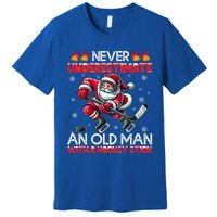 Never Underestimate Old Hockey Stick Santa Snowflakes Cool Gift Premium T-Shirt