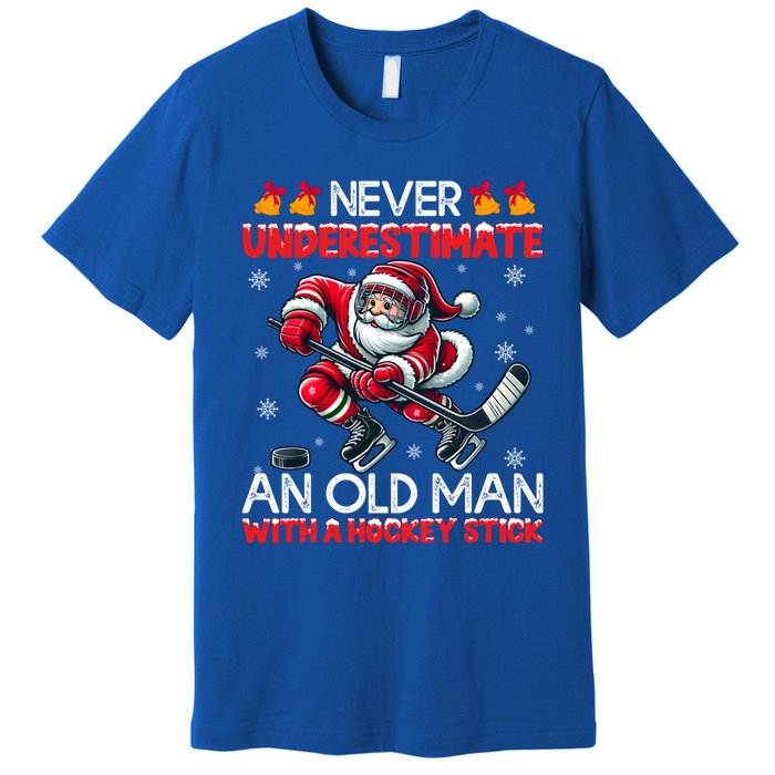 Never Underestimate Old Hockey Stick Santa Snowflakes Cool Gift Premium T-Shirt