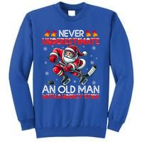 Never Underestimate Old Hockey Stick Santa Snowflakes Cool Gift Tall Sweatshirt