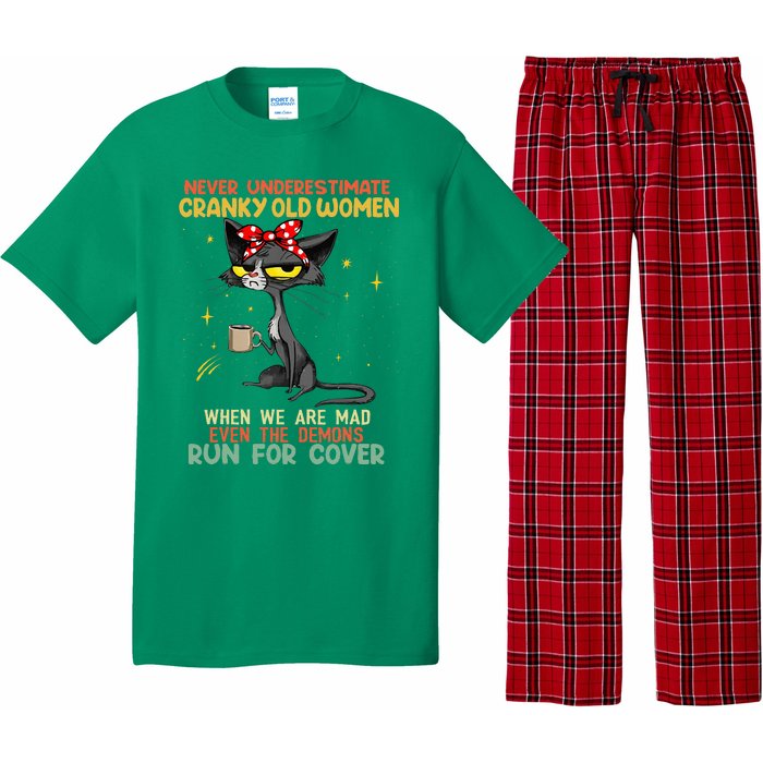 Never Underestimate Old Cranky Funny Cat Pajama Set